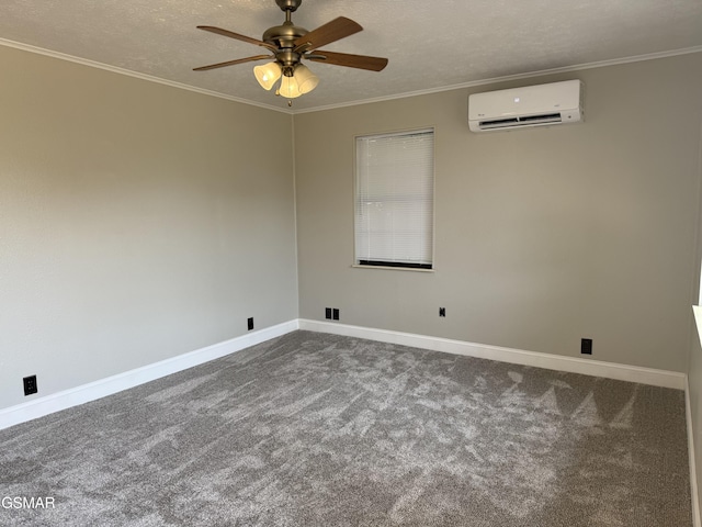 525 Freeman Ave, Newport, TN 37821 - carpeted spare room with a wall unit AC, baseboards, a ceiling fan, crown molding, and a textured ceiling