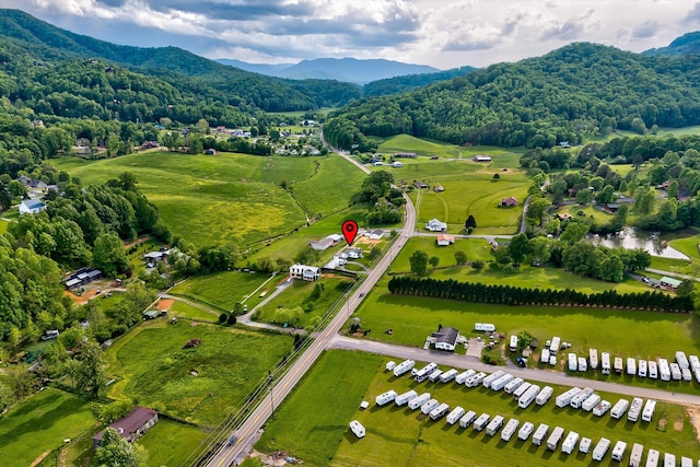 birds eye view of property featuring a water and mountain view