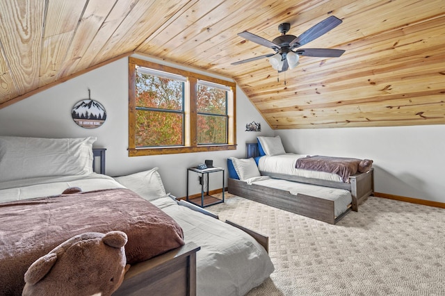 859 Pinnacle Vista Rd, Gatlinburg, TN 37738 - carpeted bedroom with wood ceiling, vaulted ceiling, and a ceiling fan