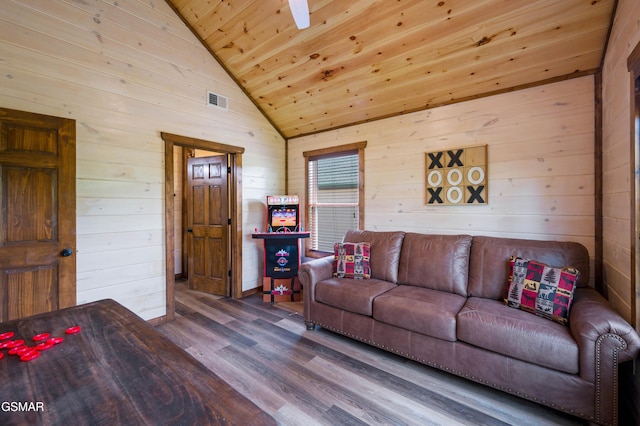 923 Osprey Way, Pigeon Forge, TN 37863 - living room featuring wood finished floors, wood walls, lofted ceiling, and wood ceiling
