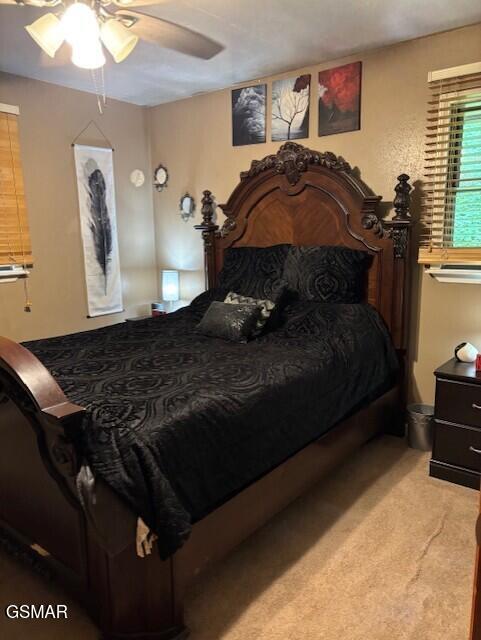 928 E Cross Rd, Dandridge, TN 37725 - bedroom with light carpet and a ceiling fan