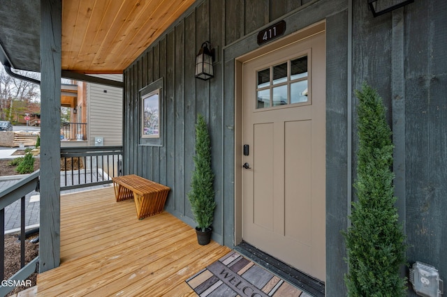 entrance to property with board and batten siding