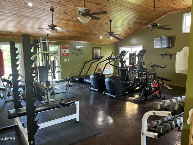 523 Orchard Valley Way Unit 432, Sevierville, TN 37862 - gym with a ceiling fan, lofted ceiling, and wooden ceiling