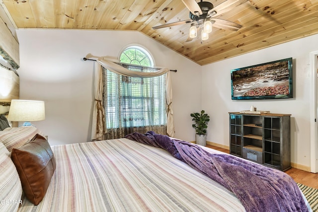 3230 Cove Creek Way, Sevierville, TN 37862 - bedroom with vaulted ceiling, wood ceiling, wood finished floors, baseboards, and ceiling fan