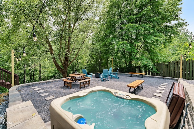 3230 Cove Creek Way, Sevierville, TN 37862 - view of swimming pool featuring a patio area, fence, an outdoor fire pit, and stairs