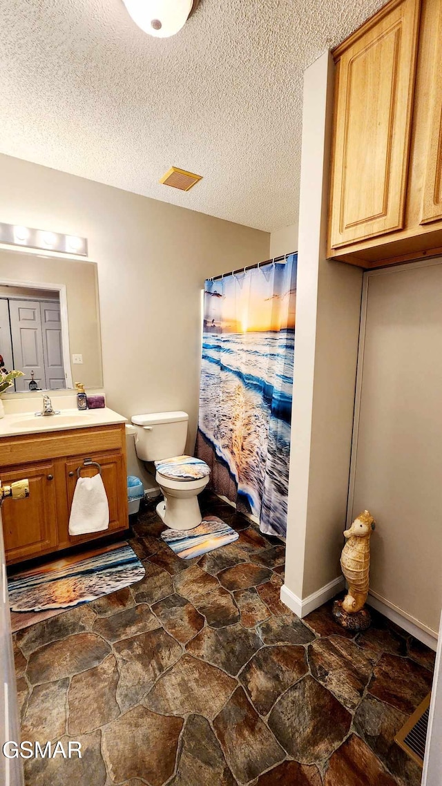 2904 Boyds Creek Hwy Unit 4, Sevierville, TN 37876 - bathroom with stone finish flooring, vanity, a textured ceiling, and a shower with shower curtain
