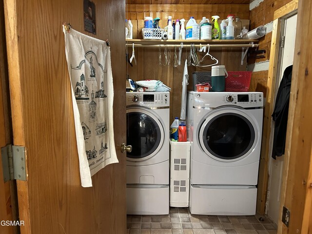 washroom featuring washer and dryer