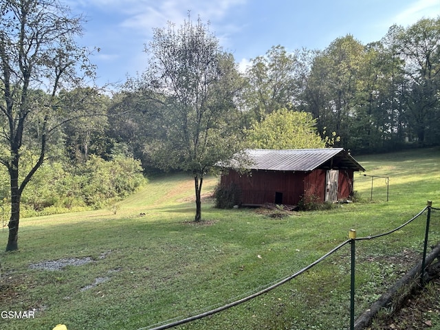 view of yard with an outbuilding