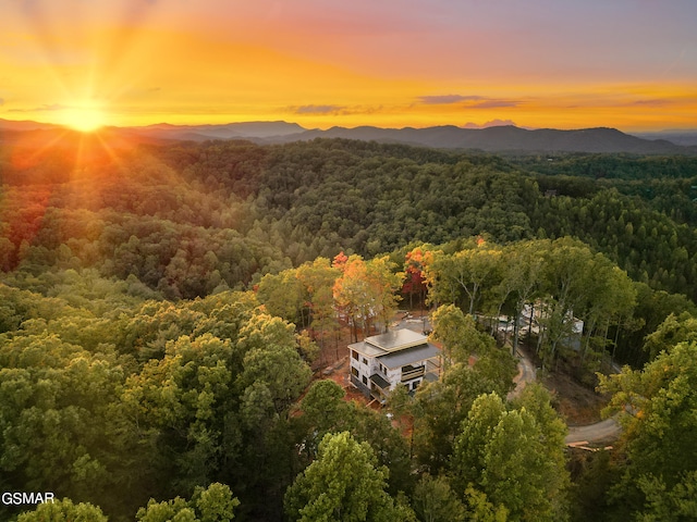 aerial view at dusk with a mountain view