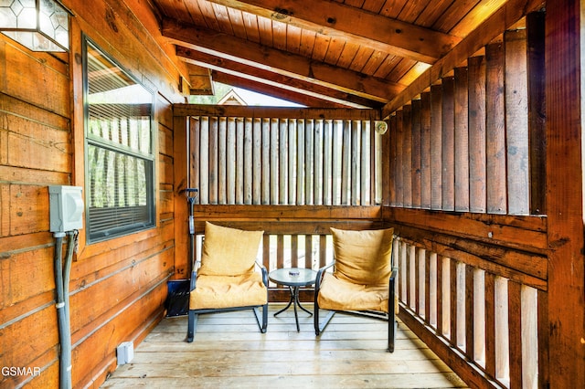 817 Eagle Cove Way, Gatlinburg, TN 37738 - sitting room with wooden walls, wood ceiling, and hardwood / wood-style floors