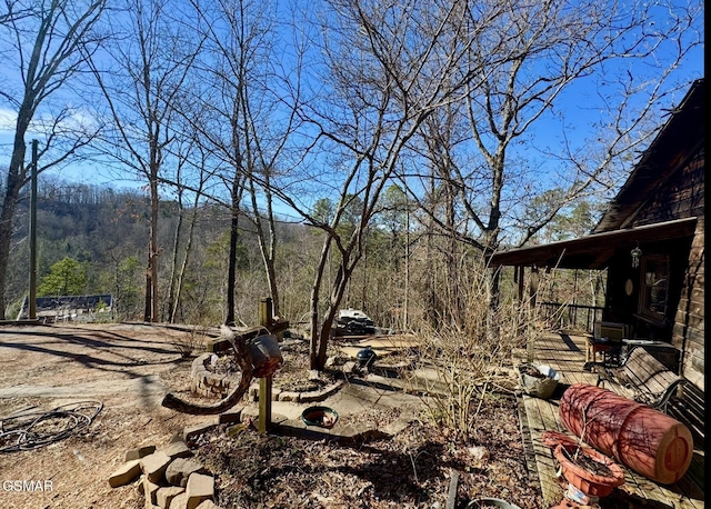 view of yard featuring a wooded view