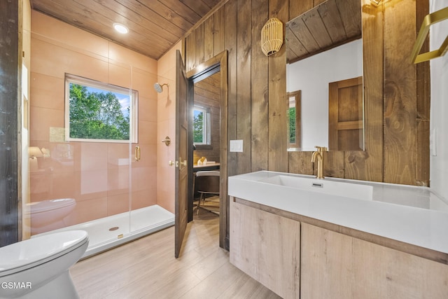 1924 Pine Ct, Sevierville, TN 37876 - bathroom featuring toilet, wooden ceiling, a stall shower, and vanity