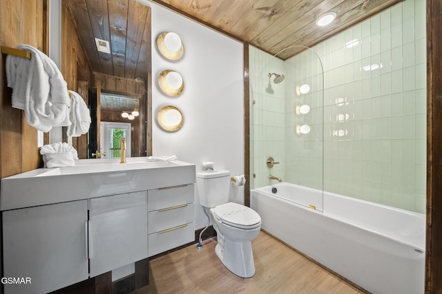 1924 Pine Ct, Sevierville, TN 37876 - bathroom with wooden ceiling, vanity, toilet, wood finished floors, and bathing tub / shower combination