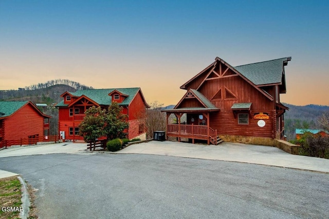 log home featuring a mountain view