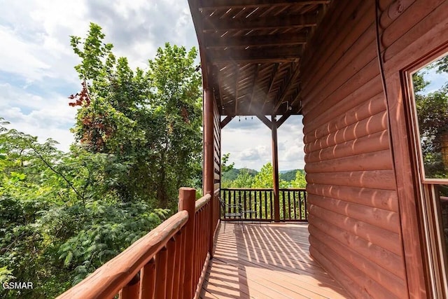 wooden balcony with a deck