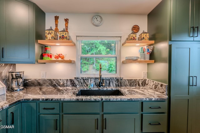 1920 Inskip Ln, Dandridge, TN 37725 - kitchen with open shelves, a sink, and green cabinets