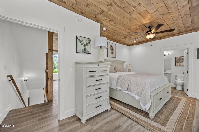 284 Laurel Oaks Way, Gatlinburg, TN 37738 - bedroom with wooden ceiling, light wood-style flooring, and ensuite bathroom