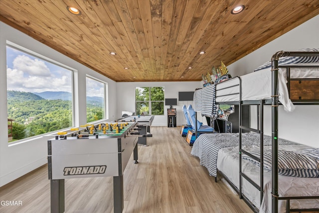 284 Laurel Oaks Way, Gatlinburg, TN 37738 - bedroom featuring recessed lighting, wood ceiling, wood finished floors, and a mountain view