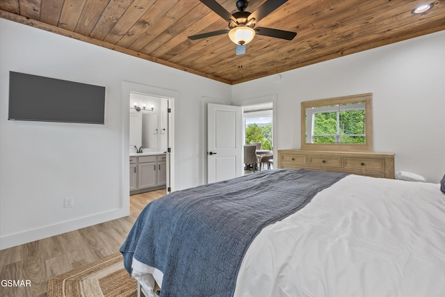 284 Laurel Oaks Way, Gatlinburg, TN 37738 - bedroom featuring wood ceiling, light wood-style floors, ensuite bath, and ceiling fan