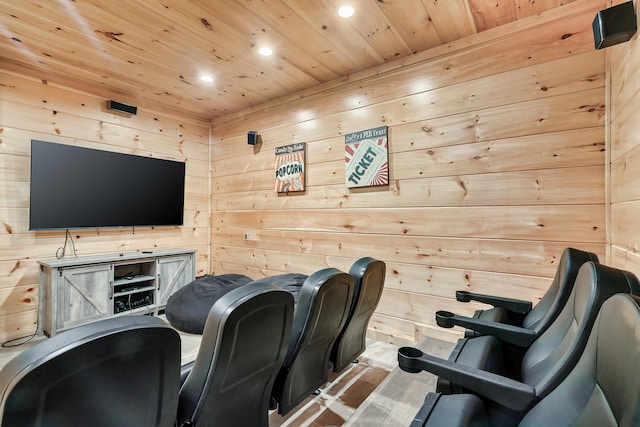 interior space with wooden walls and wood ceiling