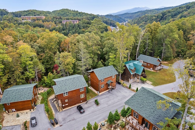 birds eye view of property with a mountain view