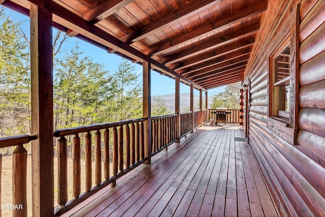 deck with a mountain view