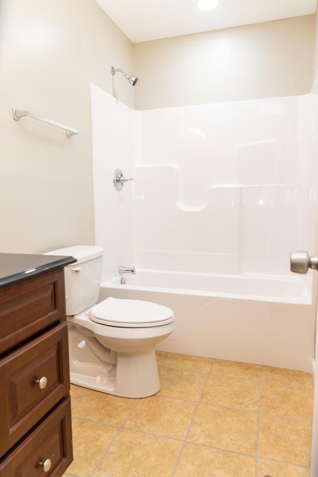 full bathroom with vanity, toilet, and bathing tub / shower combination