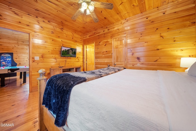 368 Oak Lake Dr, Sevierville, TN 37876 - bedroom featuring light wood-type flooring, wood ceiling, and wood walls
