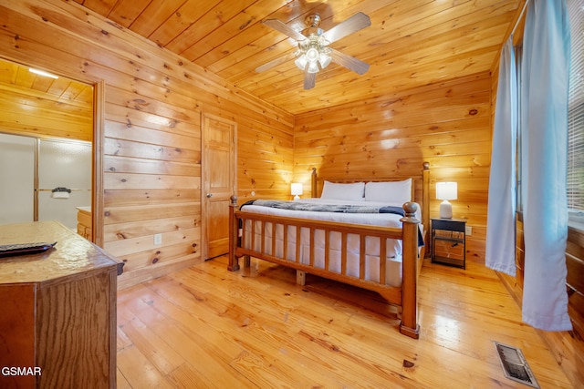 368 Oak Lake Dr, Sevierville, TN 37876 - bedroom with light wood-style flooring, wood walls, and wooden ceiling