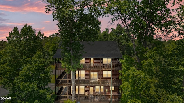 368 Oak Lake Dr, Sevierville, TN 37876 - back of property with a balcony, log veneer siding, and a deck