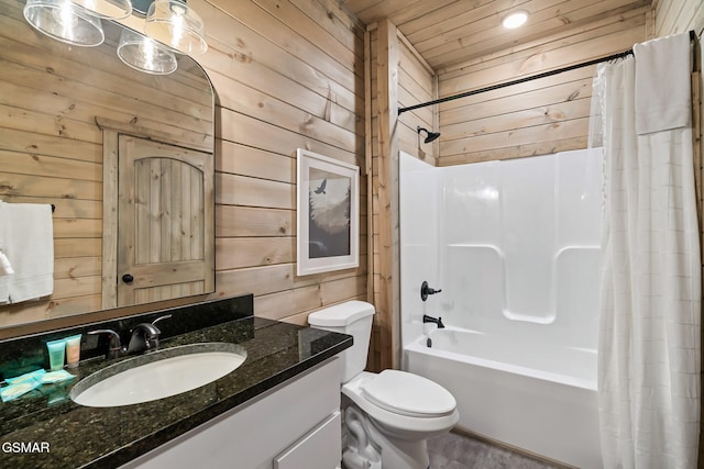 1649 Parkway Ter, Gatlinburg, TN 37738 - full bathroom with wood walls, shower / bathtub combination with curtain, and wooden ceiling