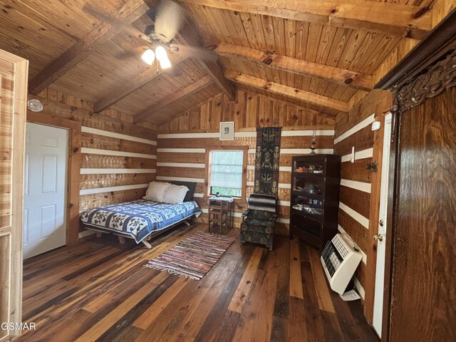 864 Fugate Rd, Del Rio, TN 37727 - bedroom with wooden walls, hardwood / wood-style flooring, wood ceiling, and heating unit