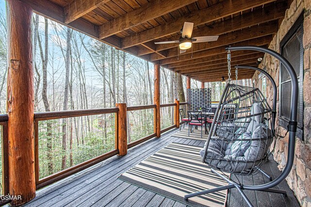 3115 E E Pkwy, Gatlinburg, TN 37738 - wooden terrace featuring outdoor dining space and ceiling fan
