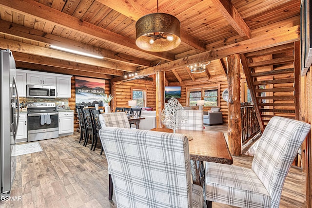 3115 E E Pkwy, Gatlinburg, TN 37738 - dining space with beam ceiling, wooden ceiling, and light wood finished floors