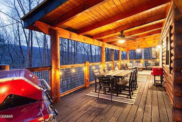 3115 E E Pkwy, Gatlinburg, TN 37738 - deck with a ceiling fan, outdoor dining area, and grilling area