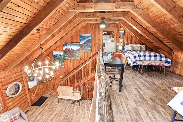 3115 E E Pkwy, Gatlinburg, TN 37738 - unfurnished bedroom featuring vaulted ceiling with beams, wooden ceiling, wood finished floors, and wood walls