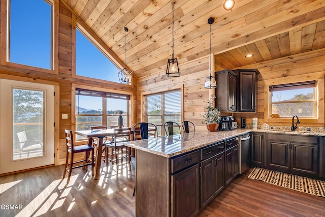 2862 Indigo Ln, Sevierville, TN 37862 - kitchen with a sink, plenty of natural light, wooden ceiling, dishwasher, and a peninsula