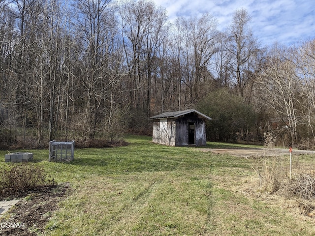 view of yard with a storage unit