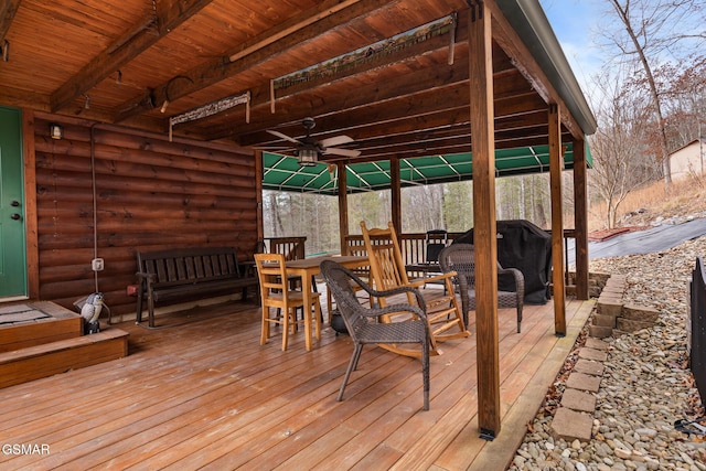 deck featuring grilling area and ceiling fan