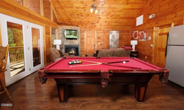544 Royal Coachman Dr, Pigeon Forge, TN 37863 - playroom with lofted ceiling, billiards table, wood finished floors, wood walls, and wooden ceiling