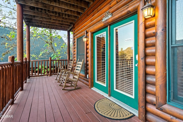 wooden deck with covered porch