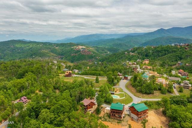 birds eye view of property with a mountain view