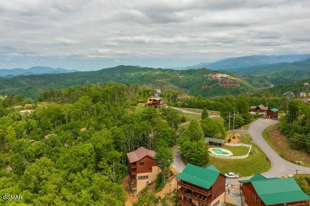 birds eye view of property featuring a mountain view