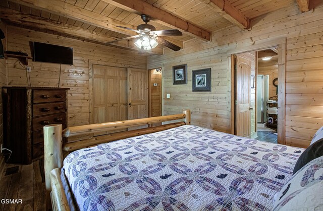 3050 Headrick Dr, Sevierville, TN 37862 - bedroom with wooden walls, wood ceiling, and beam ceiling