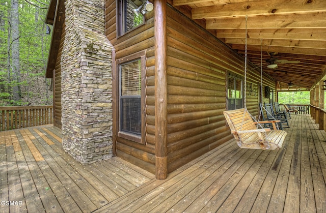 3050 Headrick Dr, Sevierville, TN 37862 - wooden terrace featuring ceiling fan
