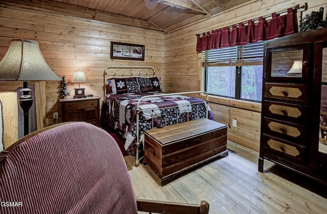 3050 Headrick Dr, Sevierville, TN 37862 - bedroom with wood-type flooring, wooden walls, vaulted ceiling, and wooden ceiling