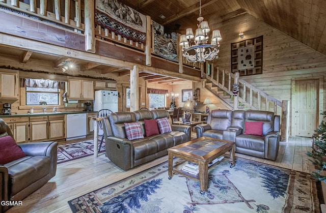 3050 Headrick Dr, Sevierville, TN 37862 - living area with wood ceiling, wood walls, and light wood-style flooring