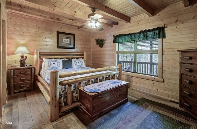 3050 Headrick Dr, Sevierville, TN 37862 - bedroom with wood walls, wooden ceiling, and hardwood / wood-style flooring