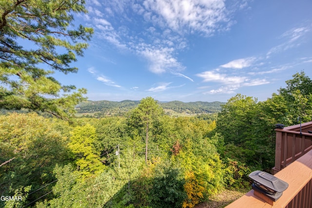 property view of mountains featuring a forest view