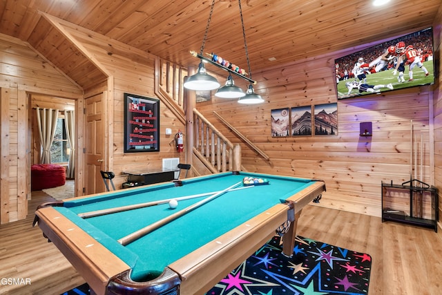 1723 Summit View Way, Sevierville, TN 37862 - game room featuring billiards, wood walls, wood ceiling, and wood finished floors